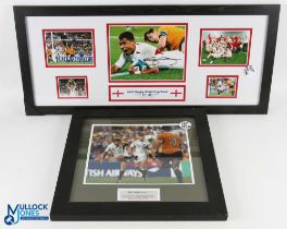 2003 England Rugby WC Winners Signed Photos (2): Bold Jason Robinson autographed image plus Jonny