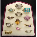 GOOD SELECTION OF SILVER RINGS including an Ola Gorie St Magnus ring, a silver gilt elephant ring, a