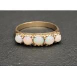 GRADUATED OPAL FIVE STONE RING on nine carat gold shank, ring size P-Q