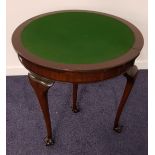 EARLY 20th CENTURY MAHOGANY D SHAPED CARD TABLE with a fold over baize lined top and a pull out rear