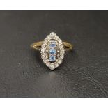 ART DECO STYLE SAPPHIRE AND DIAMOND PLAQUE RING the central three vertically set sapphires in a