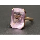 LARGE AMETHYST SINGLE STONE RING the radiant cut amethyst gemstone measuring approximately 17.9mm