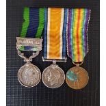 WWI MINATURE TRIO BAR comprising the War and Victory medals and the Indian General Service Medal