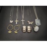 SELECTION OF SILVER JEWELLERY including CZ set pendants on chains, bee decorated and other earrings,