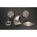 SELECTION OF SCOTTISH AND OTHER CELTIC DESIGN SILVER BROOCHES comprising a John Hart Iona silver