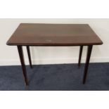 MAHOGANY TABLE with shaped drop flaps, standing on tapering supports, 89.5cm wide