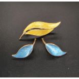 NORWEGIAN ENAMEL DECORATED SILVER GILT LEAF DESIGN BROOCH AND EARRINGS comprising an Aksel Holmsen