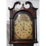 19th CENTURY SCOTTISH MAHOGANY LONGCASE CLOCK with an arched painted dial featuring a ship in full