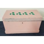 PAINTED PINE TRUNK with a lift up lid and side carrying handles, 76cm wide