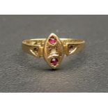 VICTORIAN EIGHTEEN CARAT GOLD RING set with a couple of small rubies (the other stones are lacking),