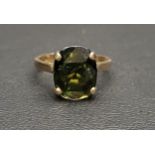 GREEN TOURMALINE SINGLE STONE RING the gemstone approximately 3cts, on nine carat gold shank, ring