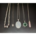 SELECTION OF SILVER NECKLACES comprising a Birks beaded necklace and a Birks Pebble pendant on a