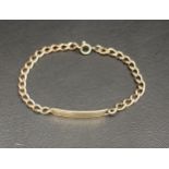 NINE CARAT GOLD IDENTITY BRACELET with no engraving to panel, approximately 8.4 grams