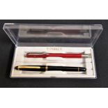 PARKER VECTOR FOUNTAIN PEN with a steel and burgundy plastic body, together with an RJR fountain pen