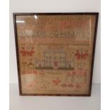 WILLIAM IV SCOTTISH SAMPLER by Mary Napier of Govan and dated 1832, with floral and alphanumeric
