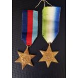 TWO WWII MEDALS The 1939-1945 Star and The Atlantic Star, both with ribbons (2)
