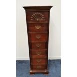 AMERICAN DREW TEAK NARROW CHEST OF DRAWERS with a moulded top above a shell carved drawer with six