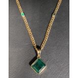 IMPRESSIVE EMERALD SET PENDANT in nine carat gold, the square cut emerald measuring approximately