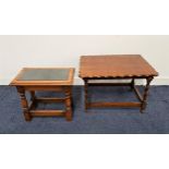 1950s OAK OCCASIONAL TABLE with a scalloped edge top on barley twist supports united by a stretcher,