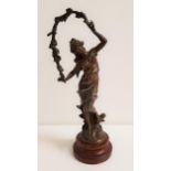 AFTER AUGUSTE MOREAU a spelter figure of a classical lady, raised on a turned wood base, 42.5cm high