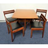 RETRO TEAK DINING TABLE AND CHAIRS the table with drop flaps and gatelegs, 83cm wide, together