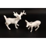 DEE PUDDY PORCELAIN STAG AND HIND 8cm and 6.5cm high, both boxed