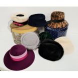 EIGHT VINTAGE LADIES HATS including a faux tiger stripe by Mitzi Lorenz, black mink beret by