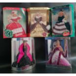 FIVE BARBIE DOLLS from the Happy Holidays collection comprising Gala, 2005 and three others, all