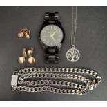 SELECTION OF FASHION JEWELLERY comprising a Michael Kors watch numbered MK-3221, a Boss curb link