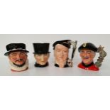FOUR LARGE ROYAL DOULTON CHARACTER JUGS including John Peel, 16cm high, Beefeater D6206, 16cm