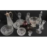 SELECTION OF CRYSTAL AND OTHER GLASSWARE including a Royal Brierley square decanter and centre bowl,