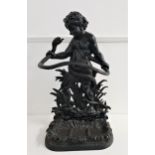 CAST IRON STICK STAND depicting Hercules with a serpent, with a removeable drip pan, 81cm high