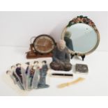 MIXED LOT OF COLLECTABLES including an electric Smiths mantle clock, circular dressing table