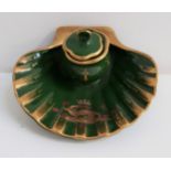 EARLY 20th CENTURY FRENCH PORCELAIN INKWELL of a scallop shell decorated with the crest of King