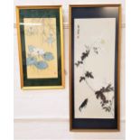 CHINESE SCHOOL Lotus flowers and bamboo, gouache, 50cm x 26cm, together with Flowering