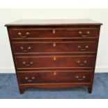 GEORGIAN MAHOGANY AND INLAID CHEST OF DRAWERS with a moulded top above four long graduated and