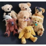 SEVEN SMALL PLUSH TEDDY BEARS comprising three Dean's Rag Book bears, Becks 91/1000, 25cm high,