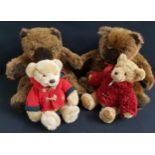 FOUR HARRODS PLUSH TEDDY BEARS comprising two large brown bears, 32cm high, a camel coloured bear