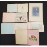 FIVE VINTAGE AUTOGRAPH/SKETCH BOOKS featuring comical sketches, drawings and verse together with a