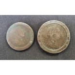 GEORGE III CARTWHEEL PENNY AND 2 PENCE COINS both dated 1797 (2)