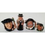 FOUR ROYAL DOULTON CHARACTER JUGS including Winston Churchill, 14cm high, Scaramouche D6561, 10.