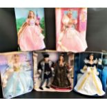 FIVE BARBIE DOLLS comprising Ken and Barbie as Romeo and Juilet, Snow White Barbie, Cinderella