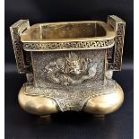 19th CENTURY JAPANESE BRASS HIBACHI by Murata Seimin (1761-1837) of square form and decorated with