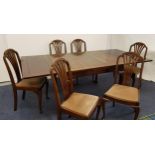 MAHOGANY DRAWLEAF DINING TABLE standing on cabriole supports, 214cm extended, together with a set of