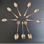 SET OF SIX SILVER GEORGE VI TEA SPOONS Birmingham 1946, together with three silver collectors