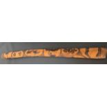 AUSTRALIAN DIDGERIDOO the carved wood body decorated with animals, 97cm long
