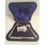 VICTORIAN SILVER CHRISTENING SET comprising a knife, fork, spoon and small tankard in a fitted case,