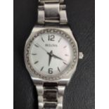 LADIES BULOVA WRISTWATCH the mother-of-pearl dial with baton five minute markers and Arabic