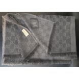 GUCCI GG DARK GREY SCARF 80% wool 20% silk, 70 x 195cm