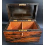 19th CENTURY ROSEWOOD TEA CADDY with a dome top lid opening to reveal two compartments, now